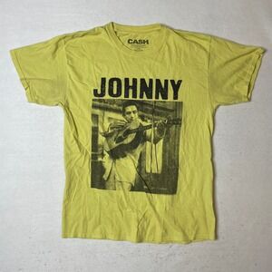 Johnny Cash T Shirt Mens L Yellow Graphic Tee The Man in Black‎ Vintage Style